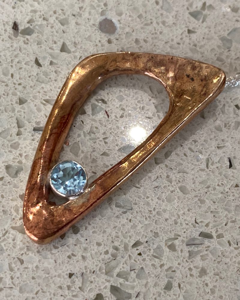 Awen Solid Bronze and Blue Topaz Pendant