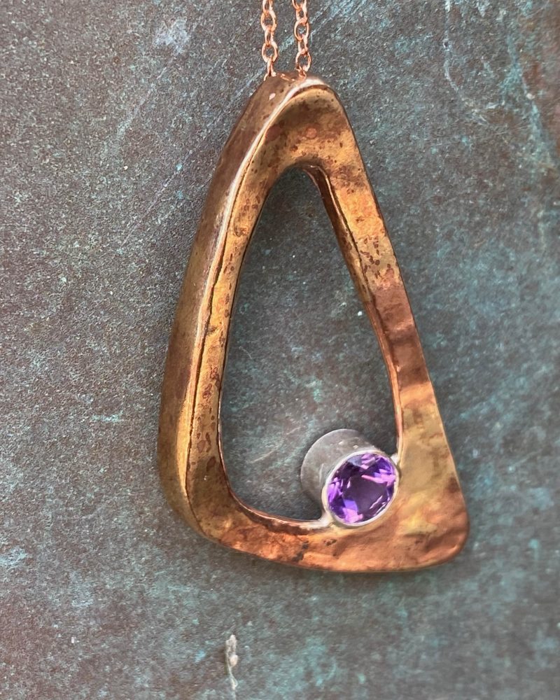 Awen Solid Bronze and Amethyst Pendant