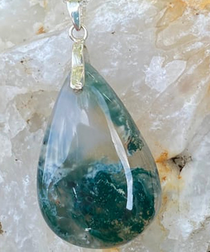 Sterling Silver Unique Tree Agate Pendant & Sterling Silver Chain